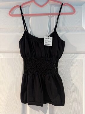 bebe Black Smocked Waist Spaghetti Strap Tank